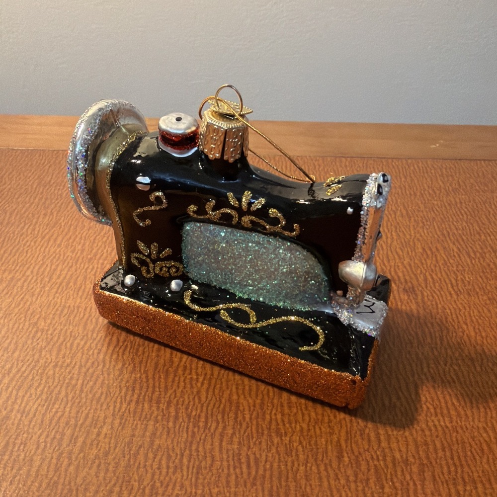 Old World Christmas Ornament Sewing Machine Hand Blown & Decorated With Box 2016